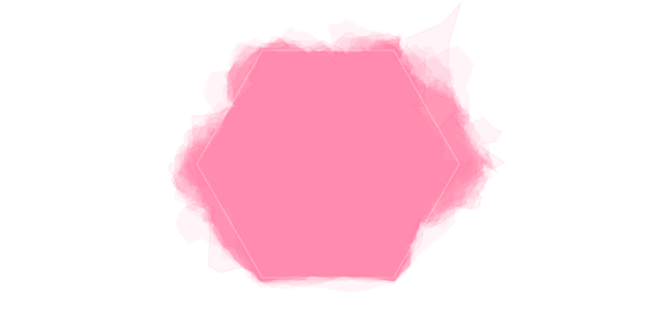 A diagram of a hexagon being distorted using the watercolorization algorithm.